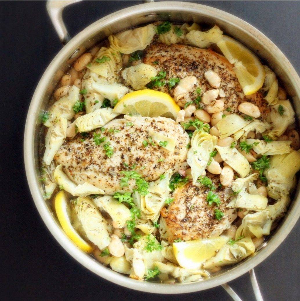 Quick Braised Chicken with White Beans and Artichokes