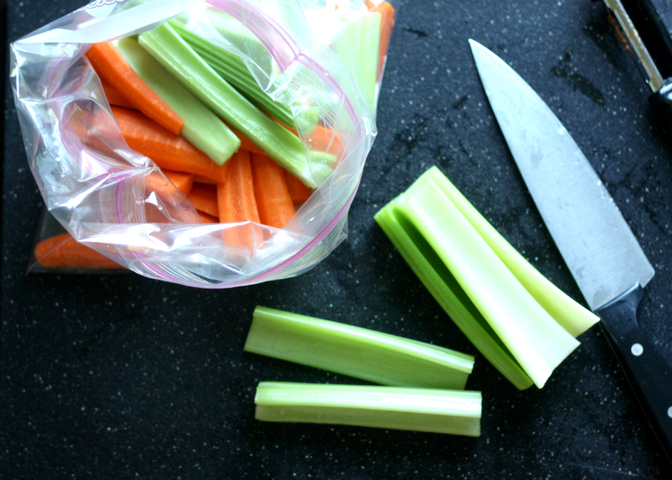 Chopping Raw Carrot and Celery Sticks