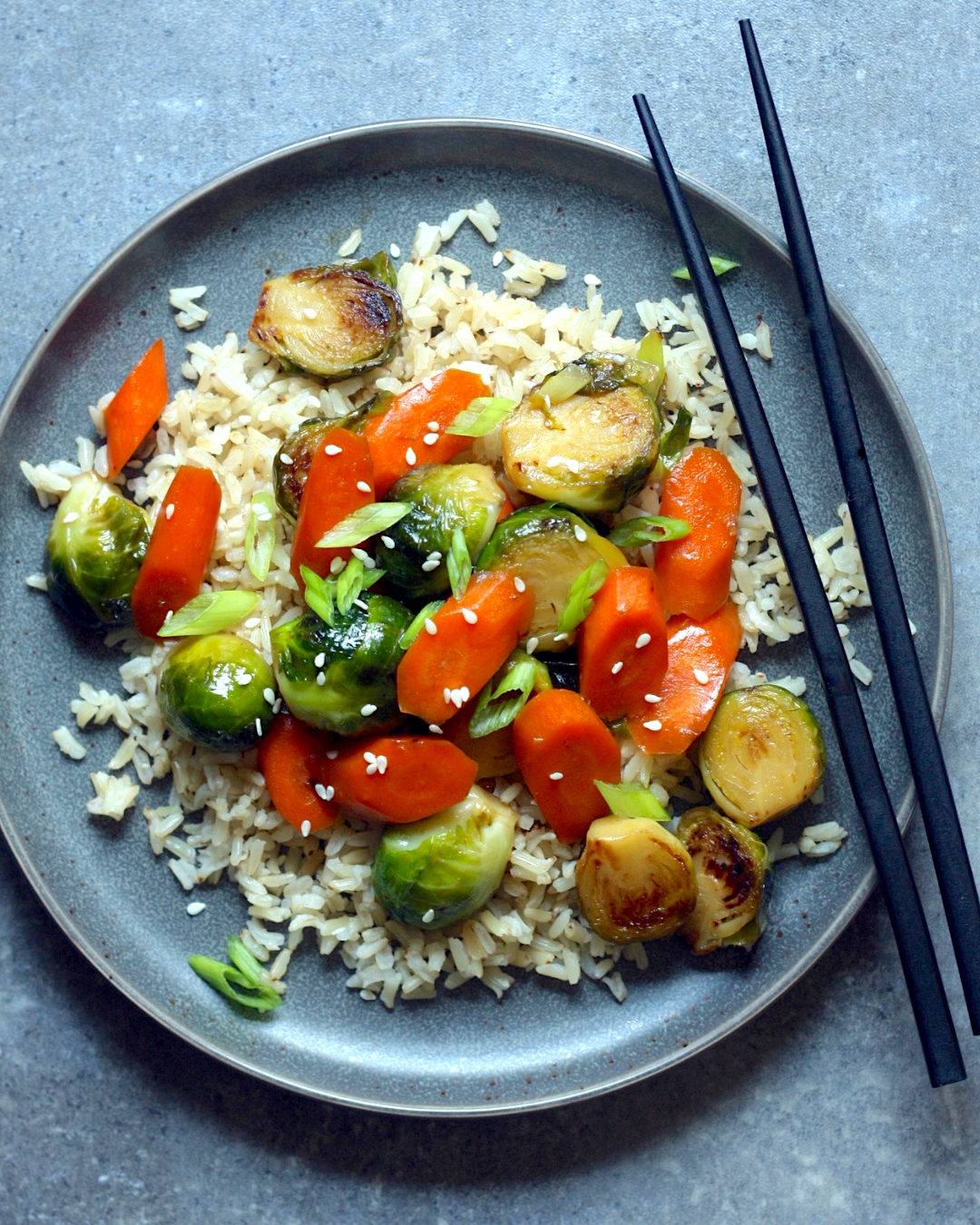 Brussels Sprouts and Carrot Teriyaki Stir-Fry