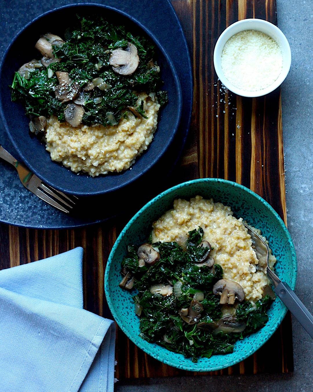 Steel Cut Oat "Risotto" with Mushrooms and Kale